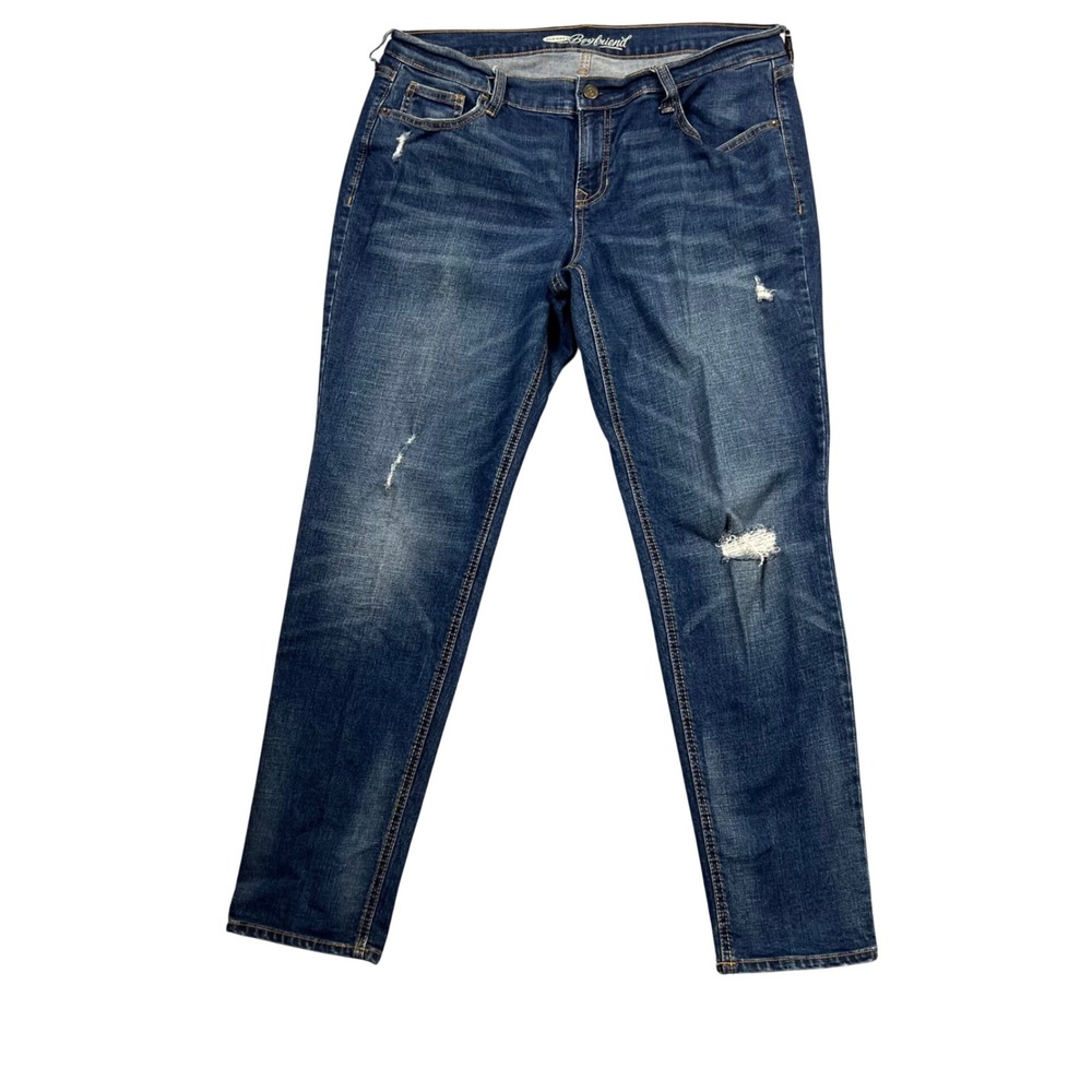 Old Navy Womens 12 Blue Boyfriend Distressed Whiskered Stretch Denim Jeans‎